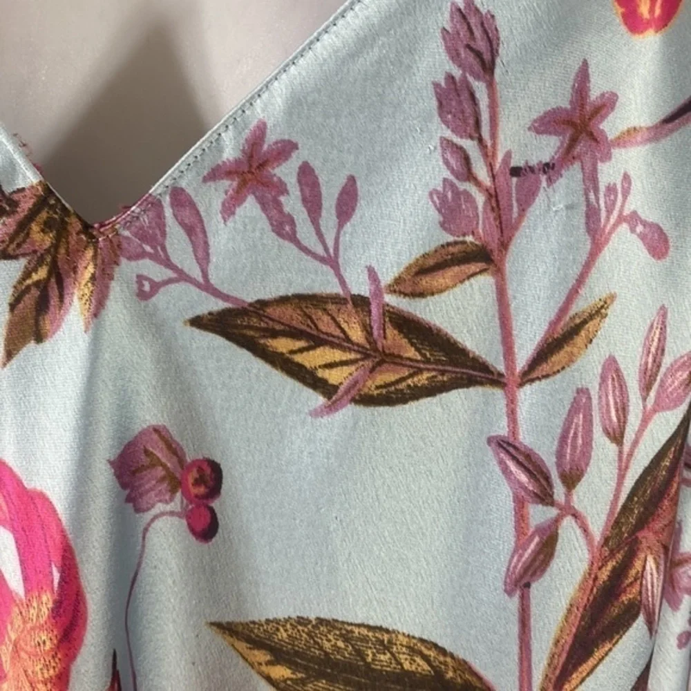 Victoria’s Secret Blue Tropical Floral Tie Shoulder Strap Satin Midi Dress XL - Picture 7 of 12